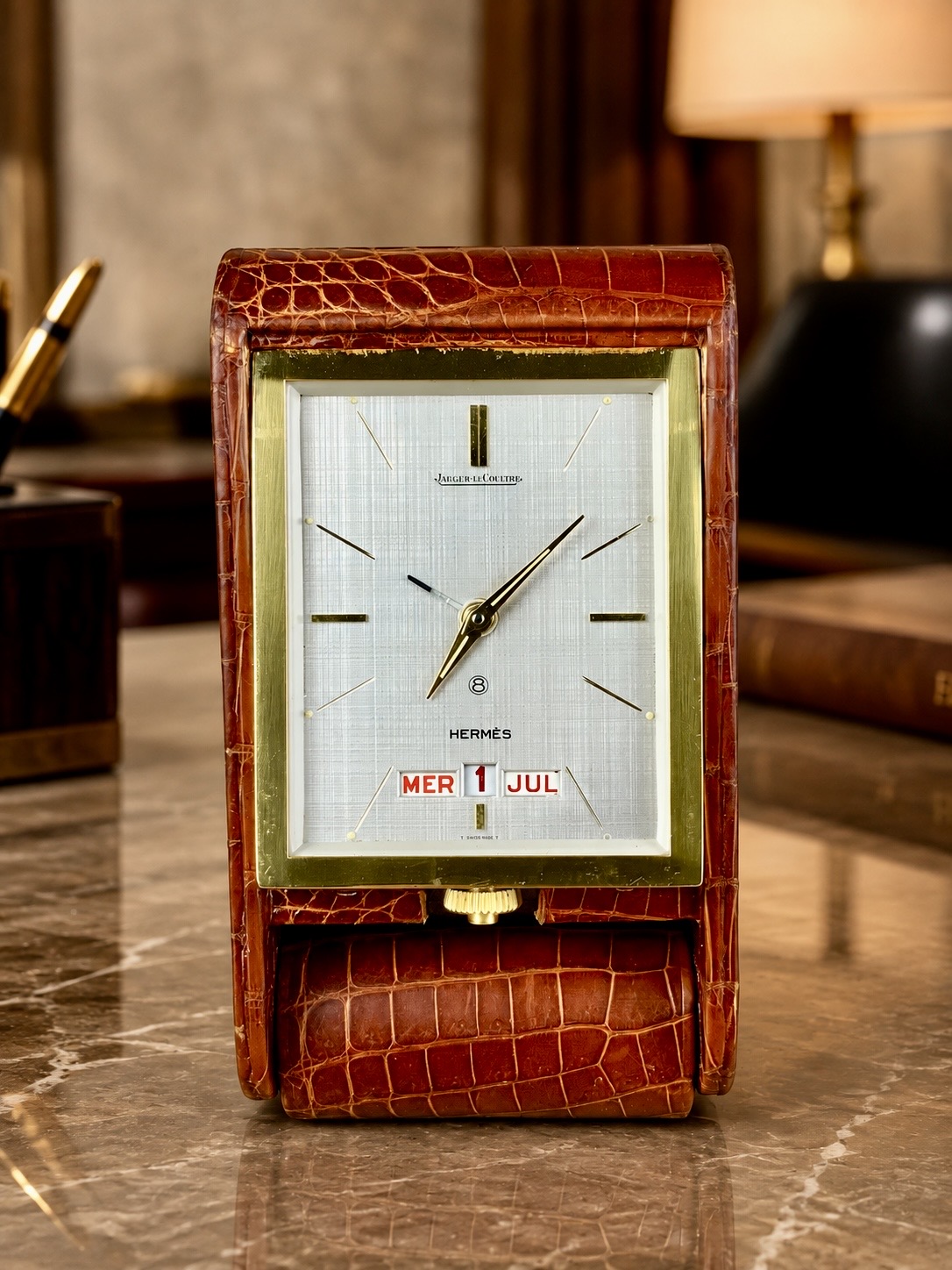 Jaeger-LeCoultre Ados triple calendar travel clock in red leather case